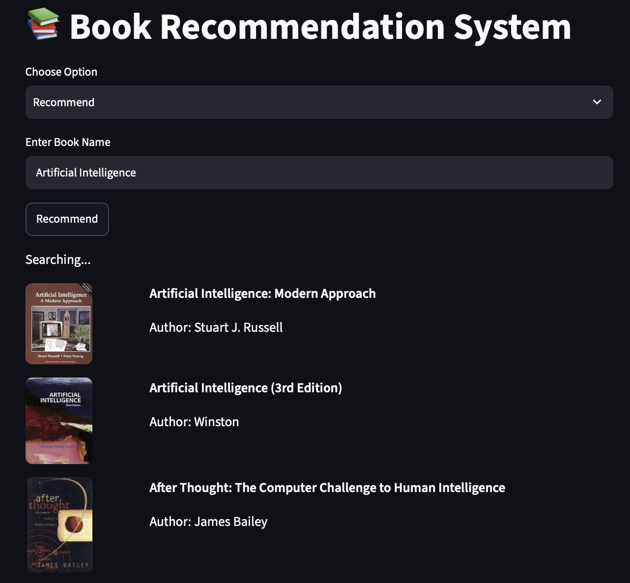 Book Recommendation System Screenshot 2
